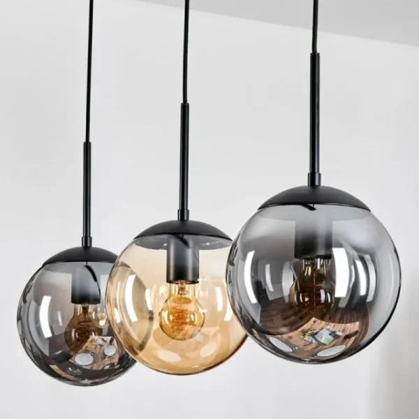 hofstein Gastor Suspension, Boule lumineuse Ambre, Clair, Fumé, 3 lumières* Lampes Modernes