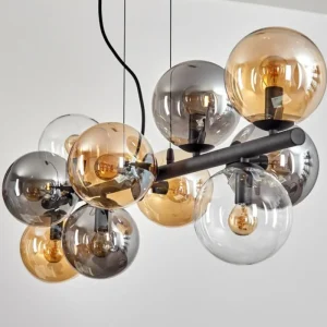 hofstein Gastor Suspension, Boule lumineuse, Suspension Ambre, Clair, Fumé, 10 lumières* Lampes Modernes