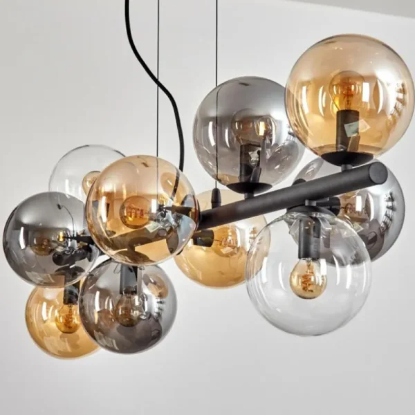 hofstein Gastor Suspension, Boule lumineuse, Suspension Ambre, Clair, Fumé, 10 lumières* Lampes Modernes