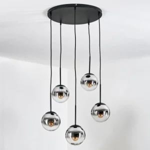 hofstein Gastor Suspension, Boule lumineuse, Suspension Chrome, Clair, Fumé, 5 lumières* Lampes Modernes