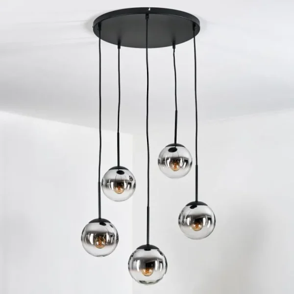 hofstein Gastor Suspension, Boule lumineuse, Suspension Chrome, Clair, Fumé, 5 lumières* Lampes Modernes