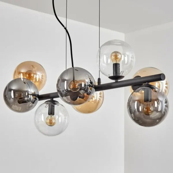 hofstein Gastor Suspension, Boule lumineuse, Suspension Ambre, Clair, Fumé, 8 lumières* Lampes Modernes