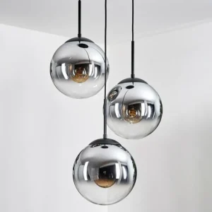 hofstein Gastor Suspension, Boule lumineuse Chrome, Clair, Fumé, 3 lumières* Lampes Modernes