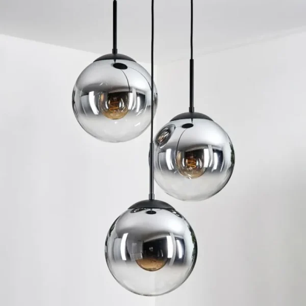 hofstein Gastor Suspension, Boule lumineuse Chrome, Clair, Fumé, 3 lumières* Lampes Modernes