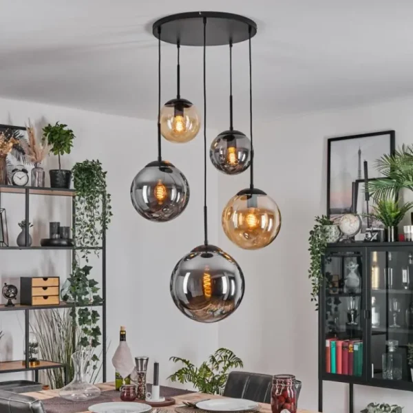 hofstein Gastor Suspension, Boule lumineuse 45 cm Noir, 5 lumières* Lampes Modernes