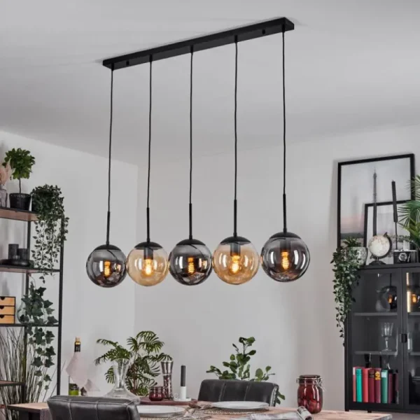 hofstein Gastor Suspension, Boule lumineuse, Suspension Ambre, Fumé, 5 lumières* Lampes Modernes