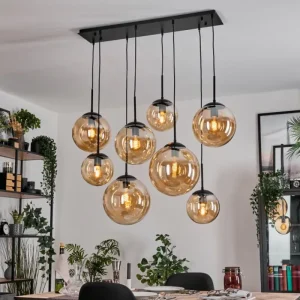 hofstein Gastor Suspension, Boule lumineuse, Suspension Ambre, 8 lumières* Lampes En Verre