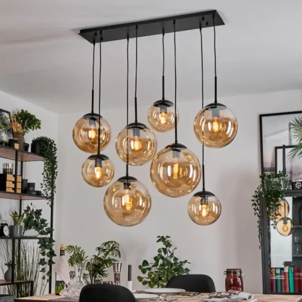 hofstein Gastor Suspension, Boule lumineuse, Suspension Ambre, 8 lumières* Lampes En Verre