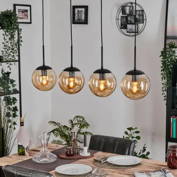 hofstein Gastor Suspension, Boule lumineuse, Suspension Ambre, 4 lumières* Lampes En Verre