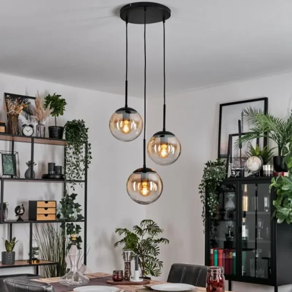 hofstein Gastor Suspension, Boule lumineuse Ambre, Clair, 3 lumières* Lampes En Verre