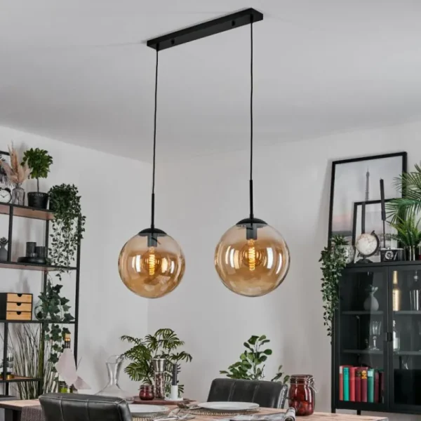hofstein Gastor Suspension, Boule lumineuse Noir, 2 lumières* Lampes En Verre