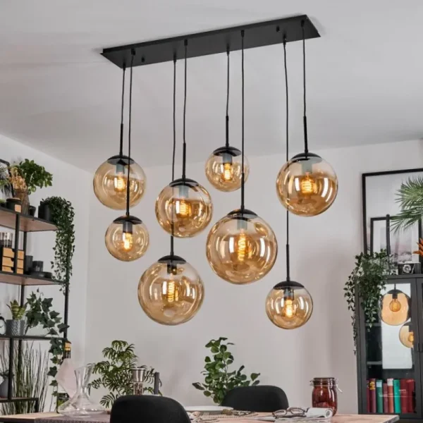 hofstein Gastor Suspension, Boule lumineuse, Suspension Ambre, 8 lumières* Lampes En Verre