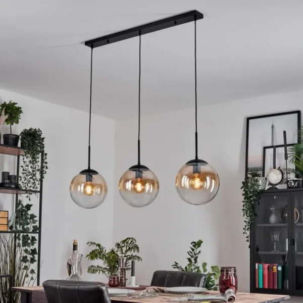 hofstein Gastor Suspension, Boule lumineuse, Suspension Ambre, Clair, 3 lumières* Lampes En Verre