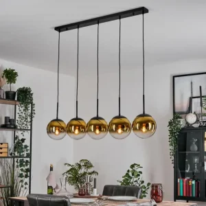 hofstein Gastor Suspension, Boule lumineuse, Suspension Or, Clair, 5 lumières* Lampes En Verre