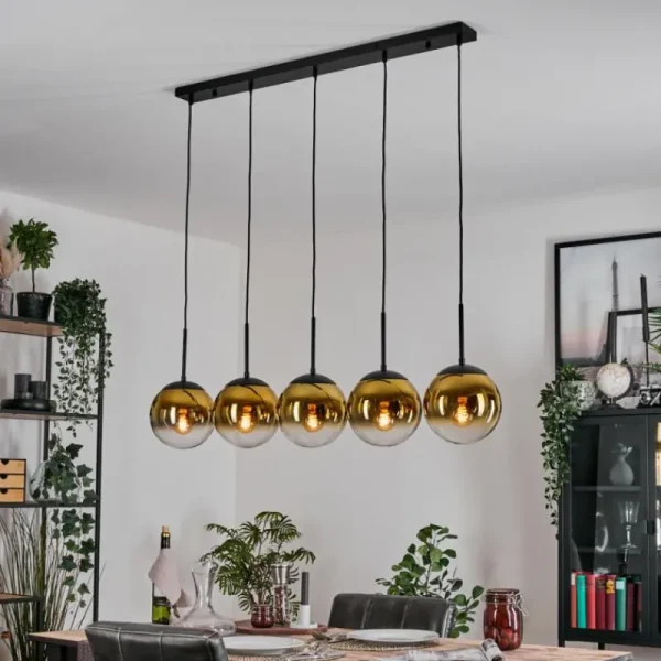 hofstein Gastor Suspension, Boule lumineuse, Suspension Or, Clair, 5 lumières* Lampes En Verre