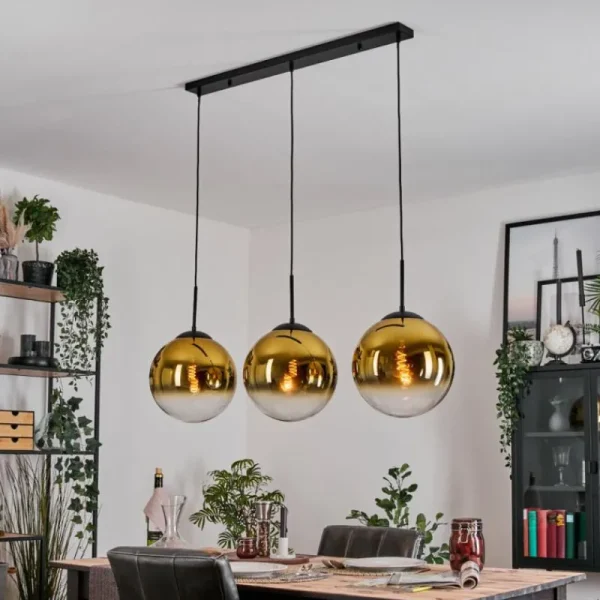 hofstein Gastor Suspension, Boule lumineuse, Suspension Or, Clair, 3 lumières* Lampes En Verre