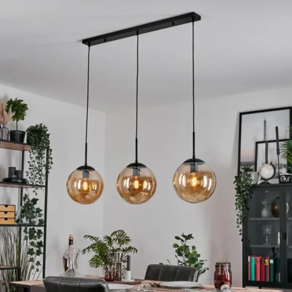 hofstein Gastor Suspension, Boule lumineuse, Suspension Ambre, 3 lumières* Lampes En Verre