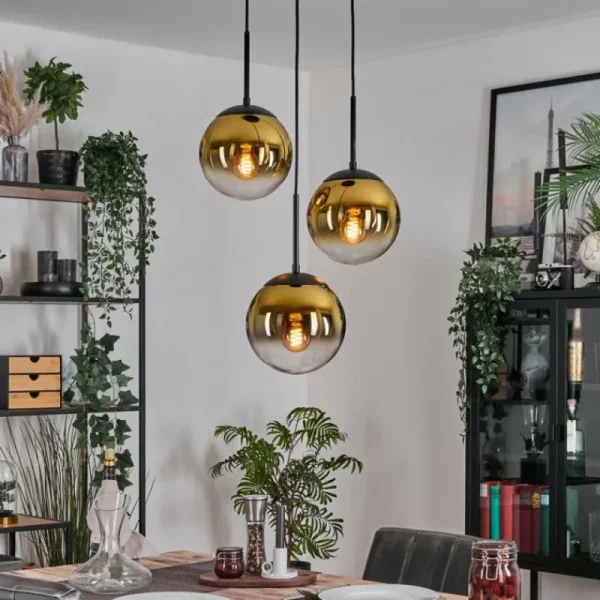 hofstein Gastor Suspension, Boule lumineuse 30 cm Or, Clair, 3 lumières* Lampes En Verre