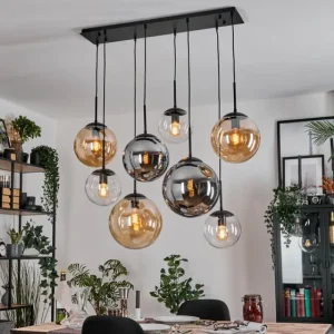 hofstein Gastor Suspension, Boule lumineuse, Suspension Ambre, Clair, Fumé, 8 lumières* Lampes Modernes