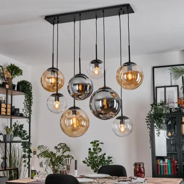 hofstein Gastor Suspension, Boule lumineuse, Suspension Ambre, Clair, Fumé, 8 lumières* Lampes Modernes