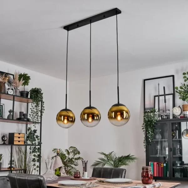 hofstein Gastor Suspension, Boule lumineuse Or, Clair, 3 lumières* Lampes En Verre