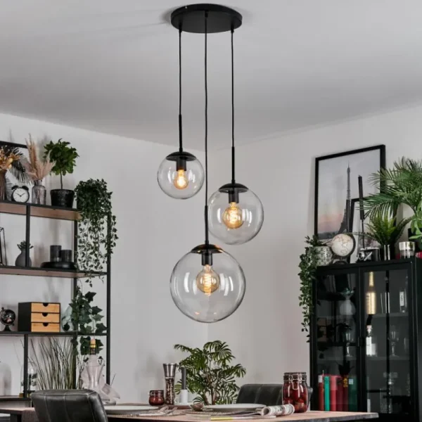 hofstein Gastor Suspension, Boule lumineuse Clair, 3 lumières* Lampes En Verre