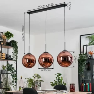 hofstein Gastor Suspension, Boule lumineuse, Suspension Cuivré, 3 lumières* Lampes En Verre