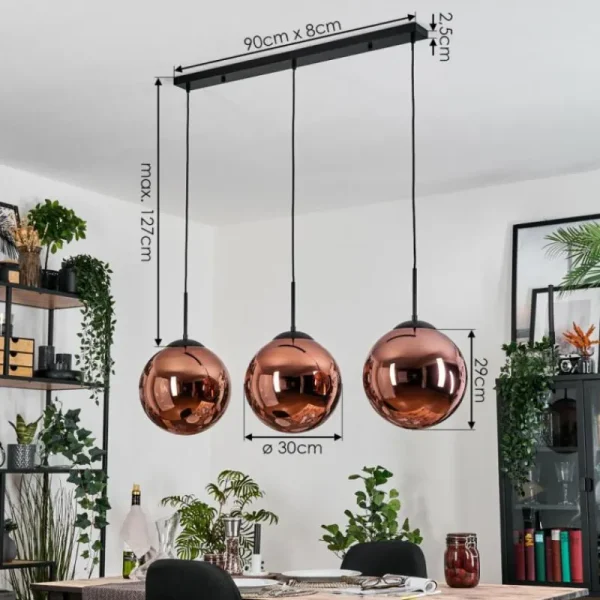 hofstein Gastor Suspension, Boule lumineuse, Suspension Cuivré, 3 lumières* Lampes En Verre