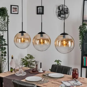 hofstein Gastor Suspension, Boule lumineuse, Suspension Ambre, Clair, 3 lumières* Lampes En Verre