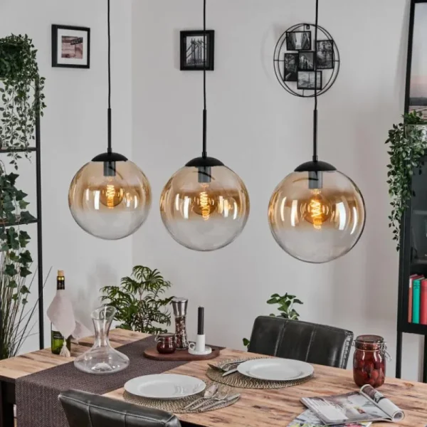 hofstein Gastor Suspension, Boule lumineuse, Suspension Ambre, Clair, 3 lumières* Lampes En Verre