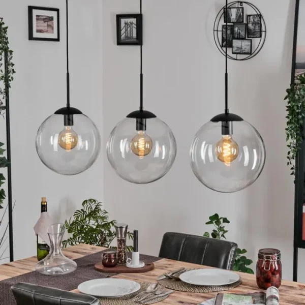 hofstein Gastor Suspension, Boule lumineuse, Suspension Clair, 3 lumières* Lampes En Verre