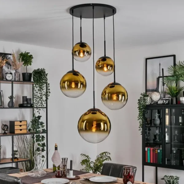 hofstein Gastor Suspension, Boule lumineuse 45 cm Noir, 5 lumières* Lampes En Verre
