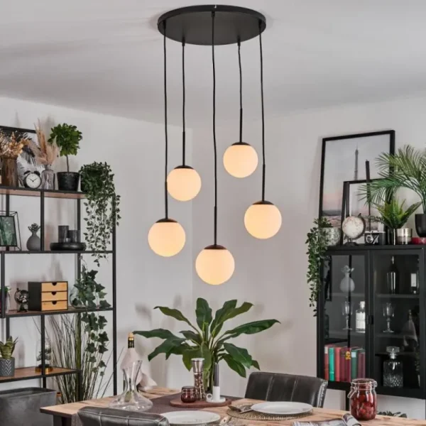 hofstein Gastor Suspension, Boule lumineuse, Suspension Blanc, 5 lumières* Lampes En Verre
