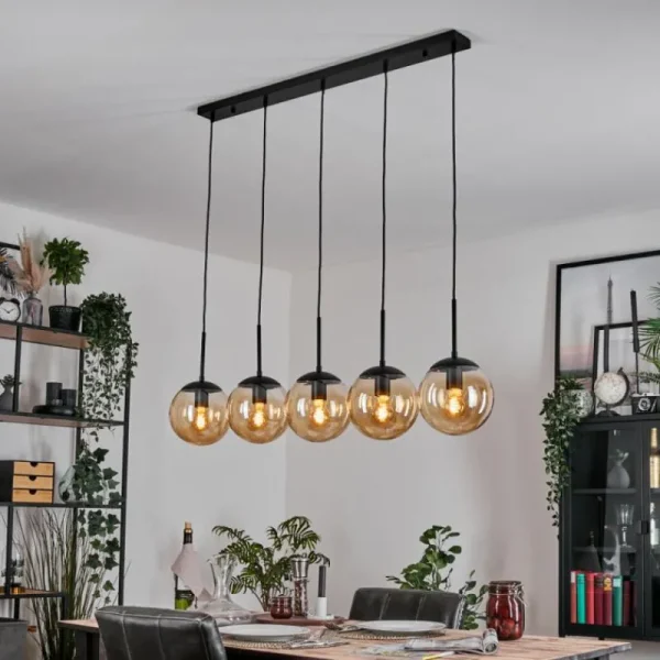 hofstein Gastor Suspension, Boule lumineuse, Suspension Ambre, 5 lumières* Lampes En Verre