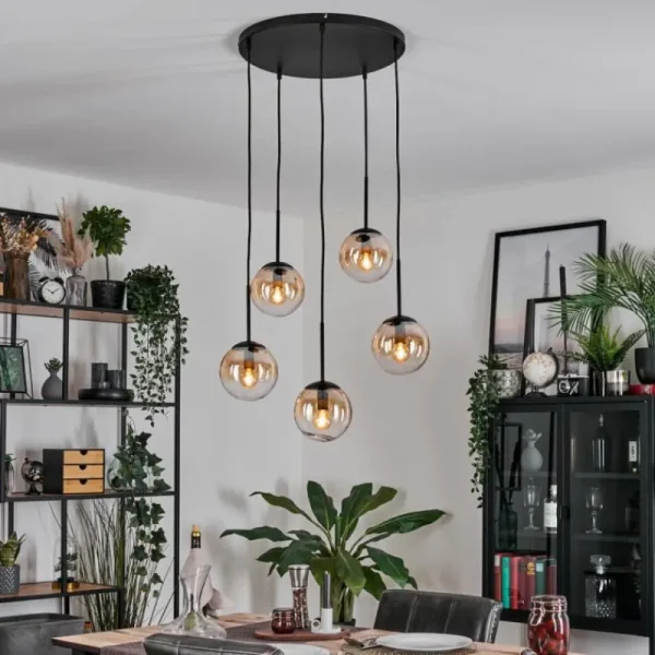 hofstein Gastor Suspension, Boule lumineuse, Suspension Ambre, Clair, 5 lumières* Lampes En Verre