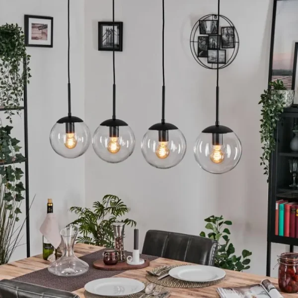 hofstein Gastor Suspension, Boule lumineuse, Suspension Clair, 4 lumières* Lampes En Verre