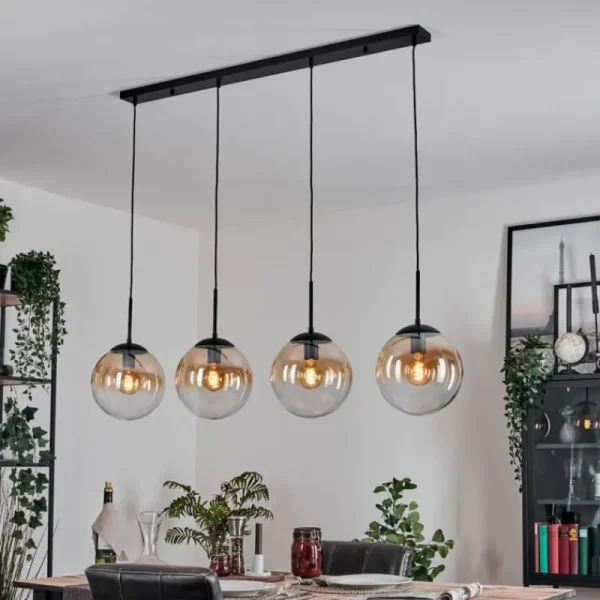 hofstein Gastor Suspension, Boule lumineuse, Suspension Ambre, Clair, 4 lumières* Lampes En Verre