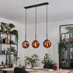 hofstein Gastor Suspension, Boule lumineuse, Suspension Cuivré, 3 lumières* Lampes En Verre