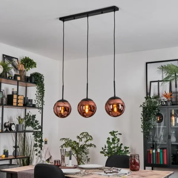 hofstein Gastor Suspension, Boule lumineuse, Suspension Cuivré, 3 lumières* Lampes En Verre