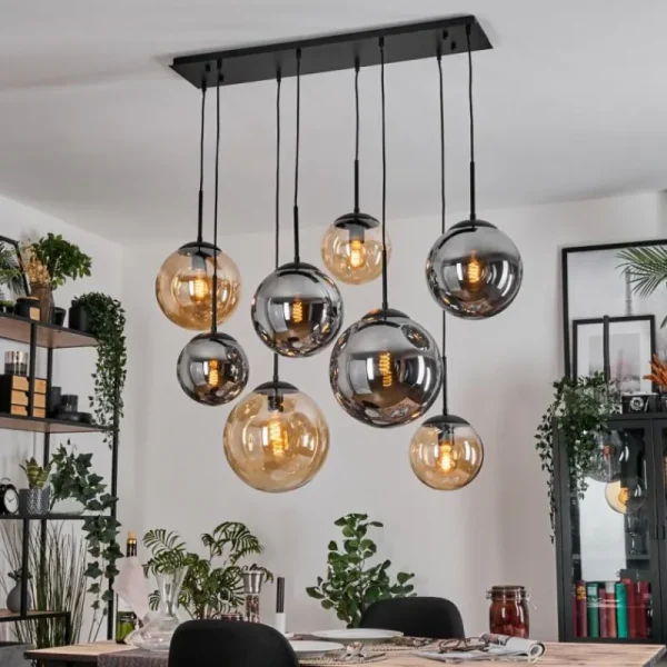 hofstein Gastor Suspension, Boule lumineuse, Suspension Ambre, Fumé, 8 lumières* Lampes Modernes