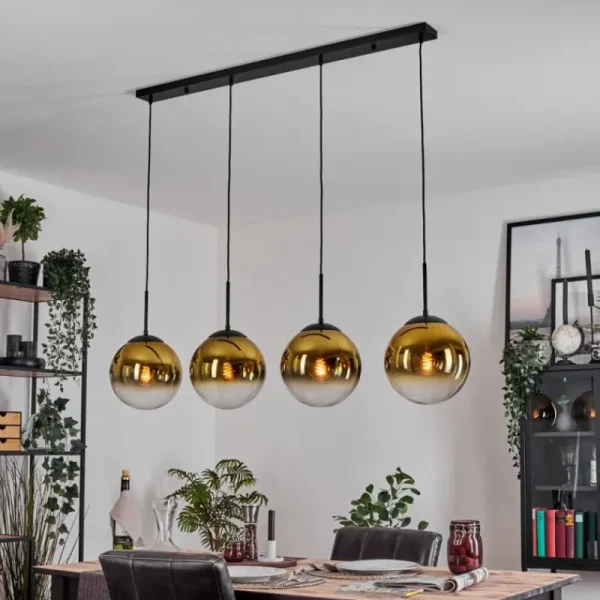hofstein Gastor Suspension, Boule lumineuse, Suspension Or, Clair, 4 lumières* Lampes En Verre