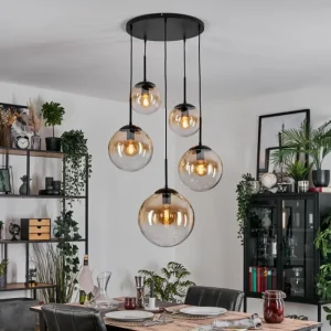 hofstein Gastor Suspension, Boule lumineuse, Suspension Ambre, Clair, 5 lumières* Lampes En Verre