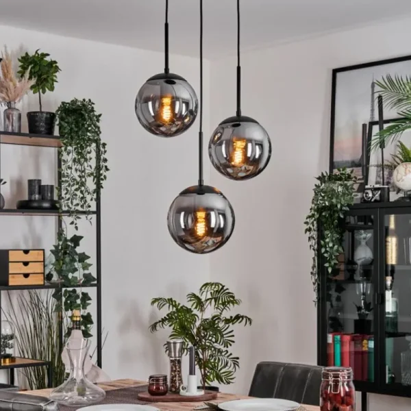 hofstein Gastor Suspension, Boule lumineuse 30 cm Chrome, Fumé, 3 lumières* Lampes Modernes