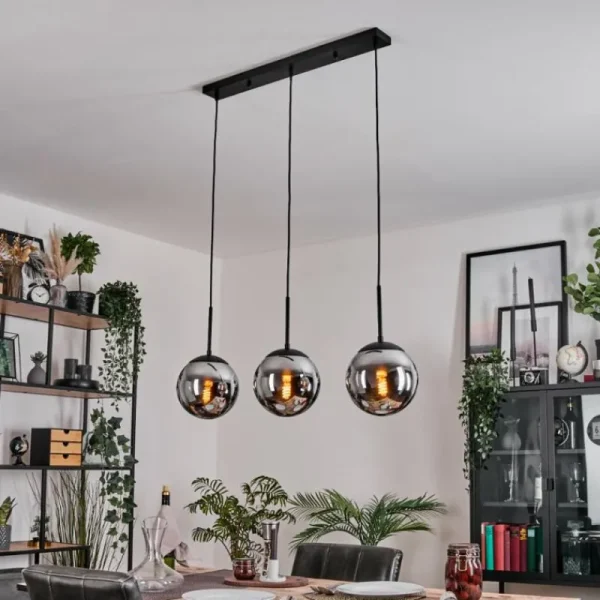 hofstein Gastor Suspension, Boule lumineuse Chrome, Fumé, 3 lumières* Lampes Modernes