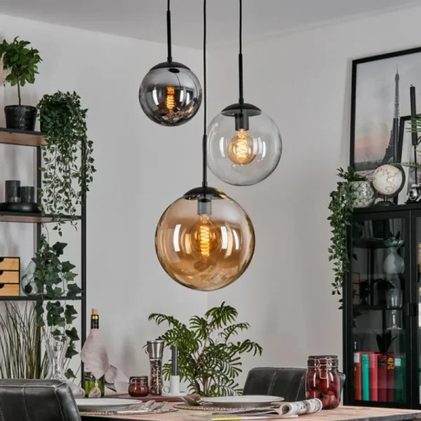 hofstein Gastor Suspension, Boule lumineuse 30 cm Ambre, Clair, Fumé, 3 lumières* Lampes Modernes