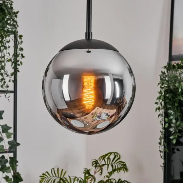 hofstein Gastor Suspension, Boule lumineuse 20 cm Chrome, Fumé, 1 lumière* Lampes Modernes