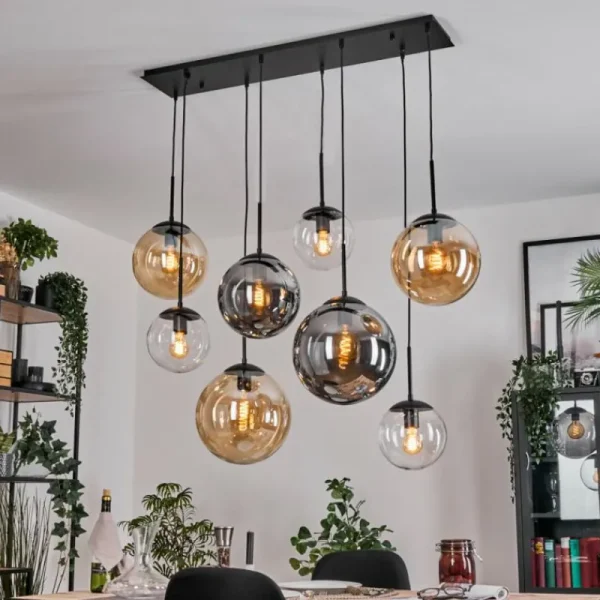 hofstein Gastor Suspension, Boule lumineuse, Suspension Ambre, Clair, Fumé, 8 lumières* Lampes Modernes