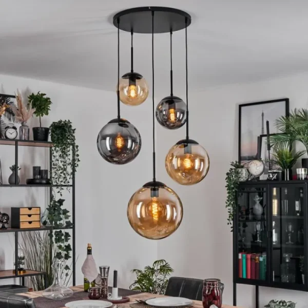 hofstein Gastor Suspension, Boule lumineuse 45 cm Noir, 5 lumières* Lampes Modernes