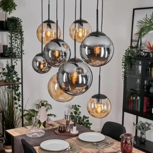 hofstein Gastor Suspension, Boule lumineuse, Suspension Ambre, Fumé, 8 lumières* Lampes Modernes