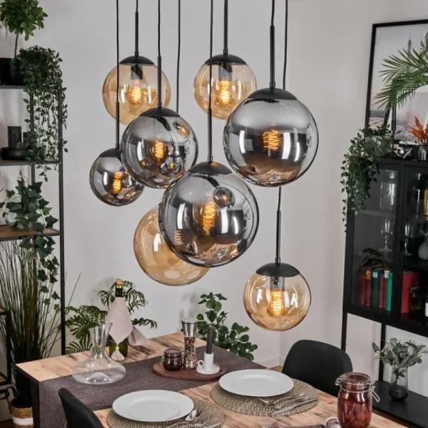 hofstein Gastor Suspension, Boule lumineuse, Suspension Ambre, Fumé, 8 lumières* Lampes Modernes